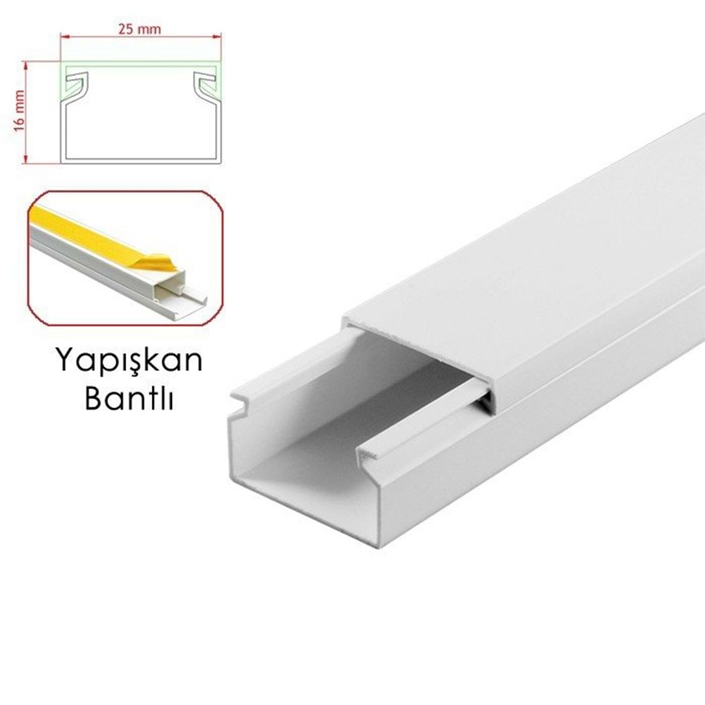 25X16 PLUS YAPIŞKANLI KAPALI TİP KABLO KANALI (KUTULU)