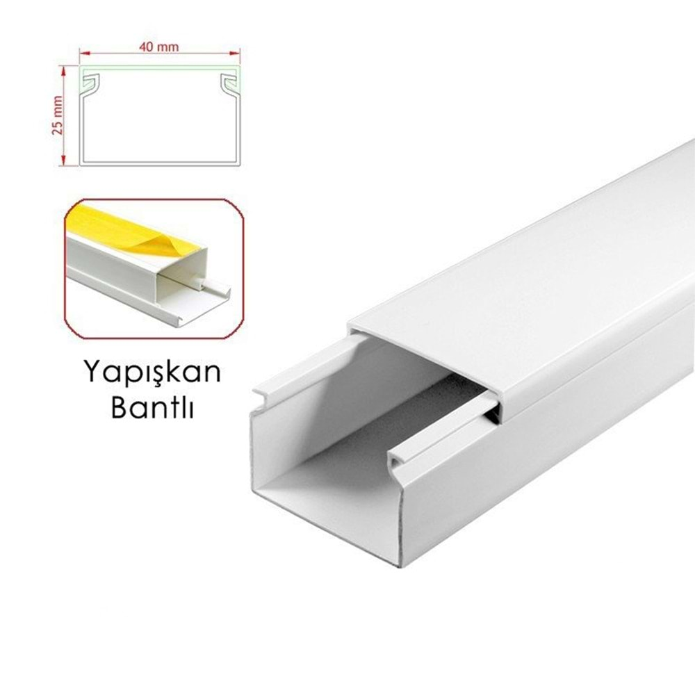 40X25 PLUS YAPIŞKANLIKAPALI TİP KABLO KANALI (KUTULU) IP40