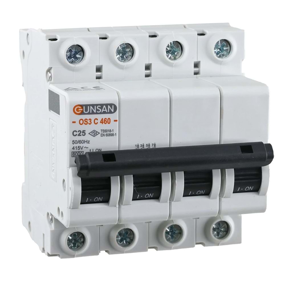 GÜNSAN VALTA OTOMATİK SİGORTA 4 KUTUP 6KA C TİPİ 25A