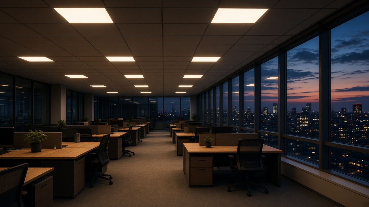 LED panellerle aydınlatılmış ofis